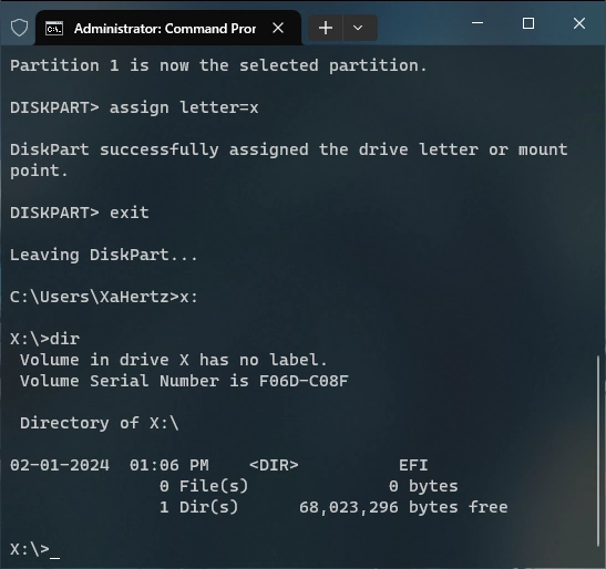 Image showing directory of drive X