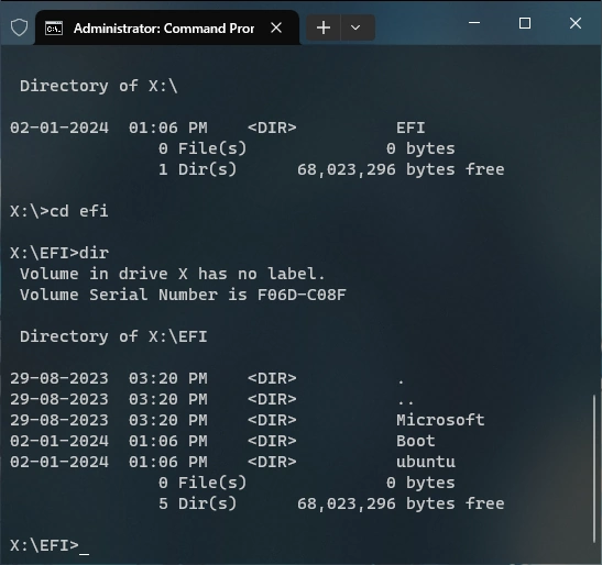 Image showing directory of EFI folder