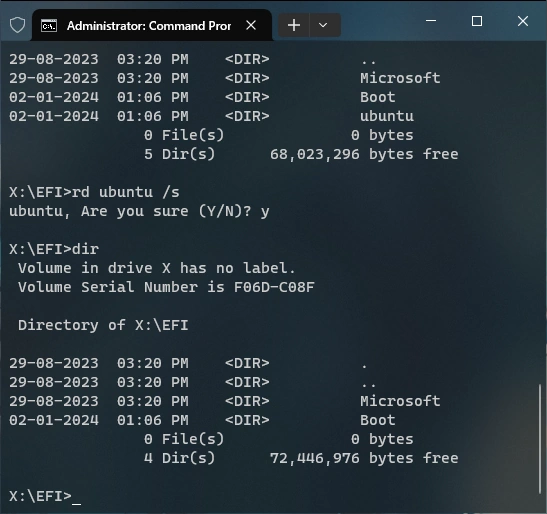 Image showing directory of EFI folder