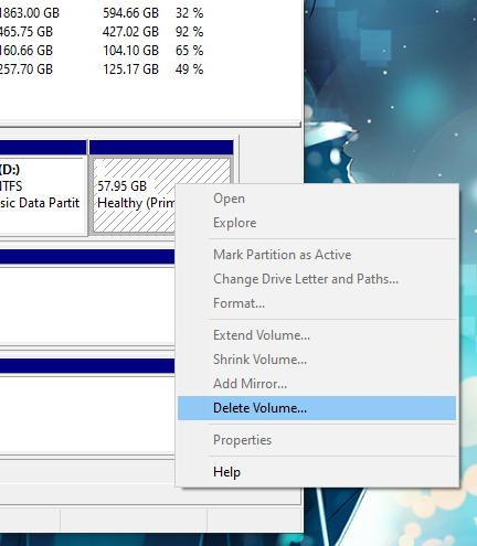 Image showing Linux Partitions being Deleted in Disk Management