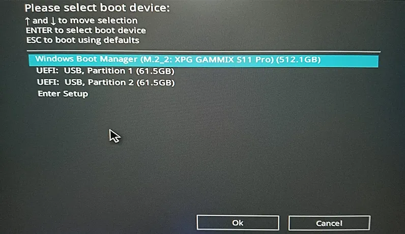 Image showing System Boot Menu